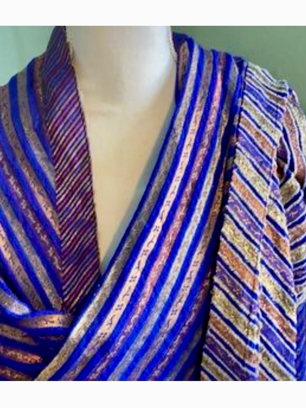 Striped Luxy Blue & Gold & Bronze Textured Wrap Shawl Scarf Dupatta Chunni Skirt